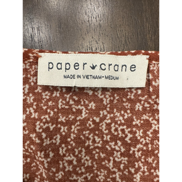 Paper Crane Women’s Top Medium Short Sleeve Rust/ Beige Tiered Bottom Loose Fit - Picture 4 of 7